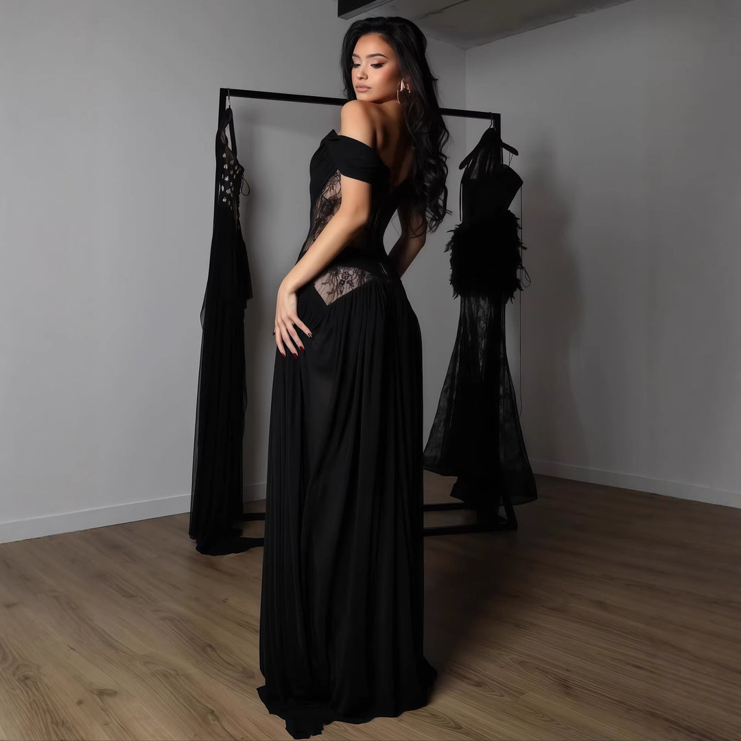 Damen Elegantes Spitzenkleid mit tiefem Schlitz und trägerlosem Schnitt Drune