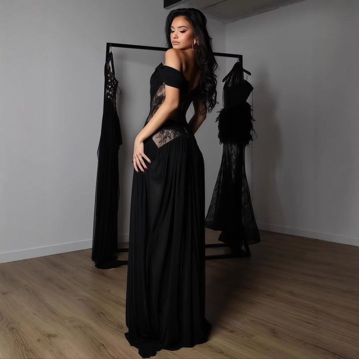 Damen Elegantes Spitzenkleid mit tiefem Schlitz und trägerlosem Schnitt Drune