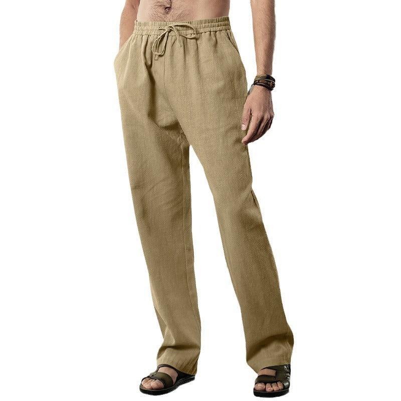 Herren Locker geschnittene Leinenhose mit Kordelzug und geradem Bein Drune