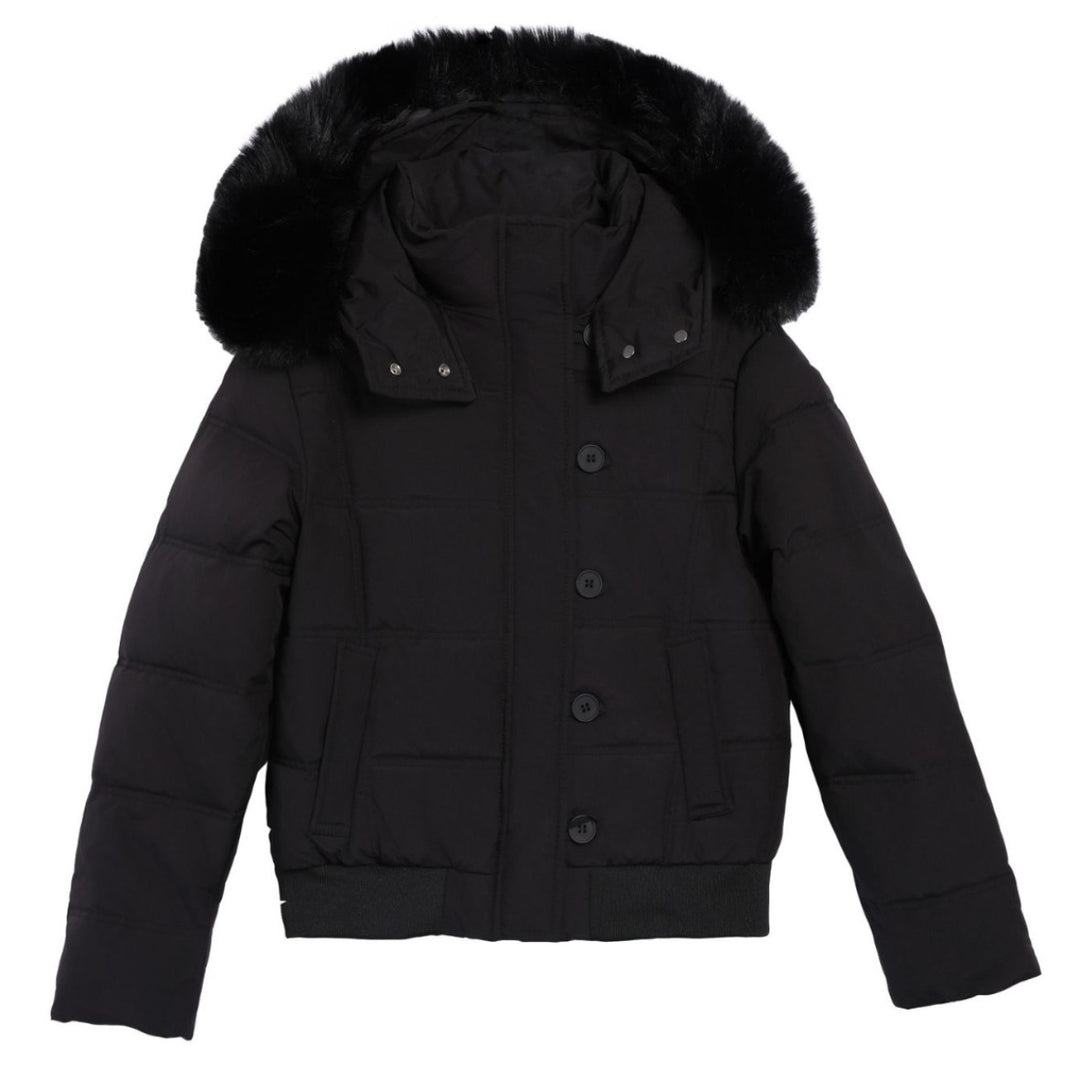Damen Stylische Jacke mit abnehmbarem Kunstfellkragen und Knopfdetails Drune