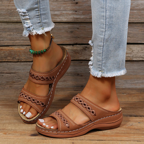 Damen Komfort-Sandalen mit doppeltem Riemen, Stickerei und gepolstertem Fußbett Drune