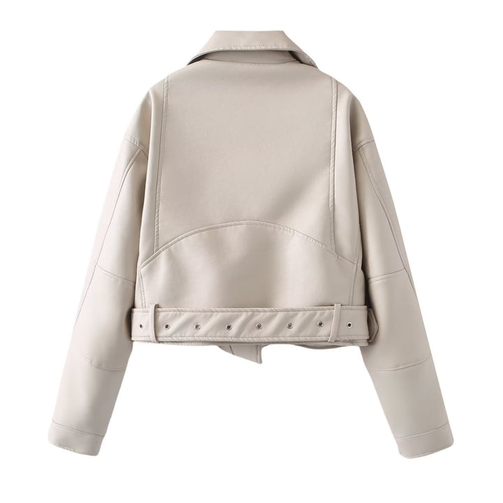Damen Kurzjacke im Bikerstil aus soften Kunstleder mit Taillenriegel Drune