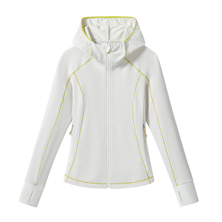 Damen Leichte Softshell-Kapuzenjacke mit ergonomischen Kontrastnähten und Daumenloch Drune