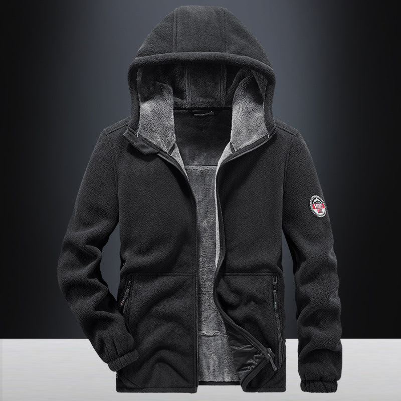 Herren Kapuzen-Fleecejacke mit Teddyfutter, durchgehendem Reißverschluss und Reißverschlusstaschen Drune