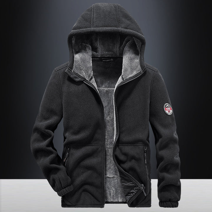 Herren Kapuzen-Fleecejacke mit Teddyfutter, durchgehendem Reißverschluss und Reißverschlusstaschen Drune