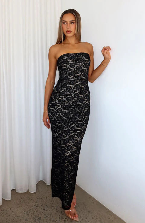 Damen Spitzenkleid im ärmellosen Design Drune