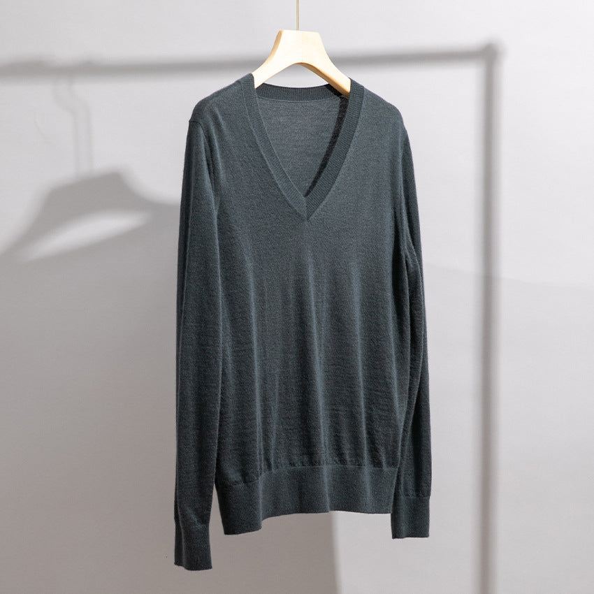 Herren Feiner V‑Ausschnitt-Pullover aus Merinomischung mit leichtem Strukturstrick Drune