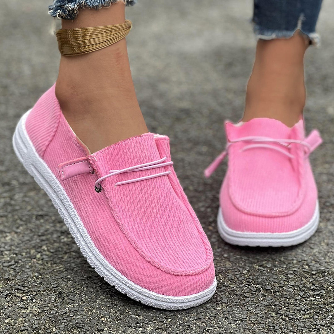 Damen nan lässige Slip-On Sneaker-Halbschuhe mit geripptem Textilobermaterial und elastischer Schnürung Drune
