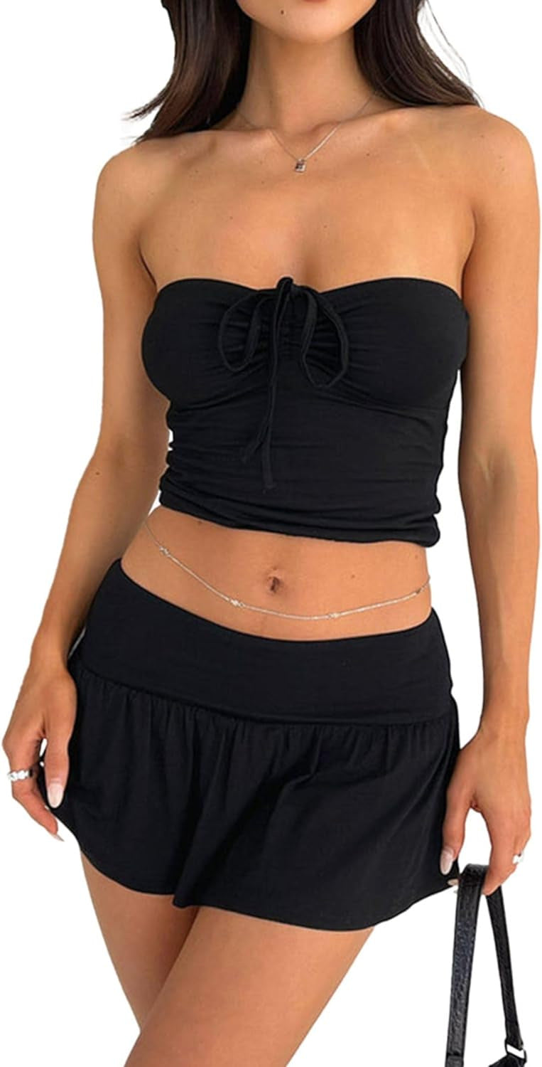 Damen Strand-Set aus leichtem Stoff mit verstellbarem Oberteil und lockerem Rock Drune