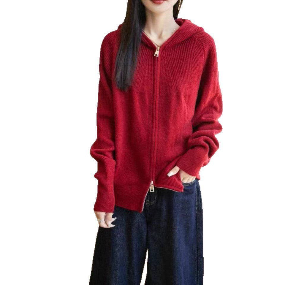 Damen Kapuzenjacke mit feinem Rippstrick und eleganter Reißverschlussgestaltung Drune