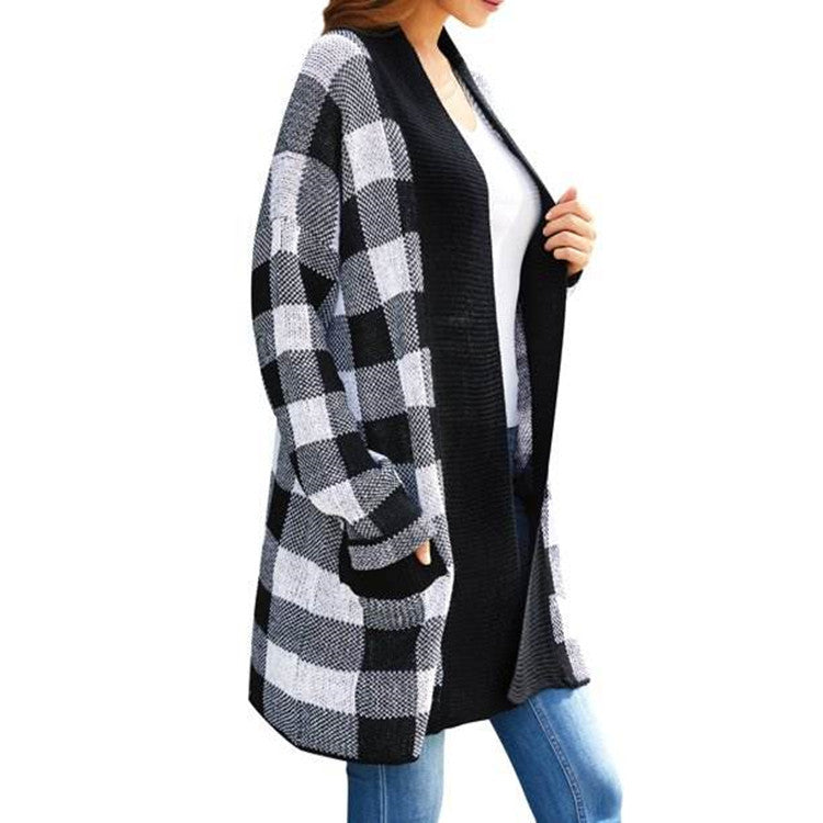 Damen Lässiger Cardigan mit karierter Struktur und offenen Fronten Drune
