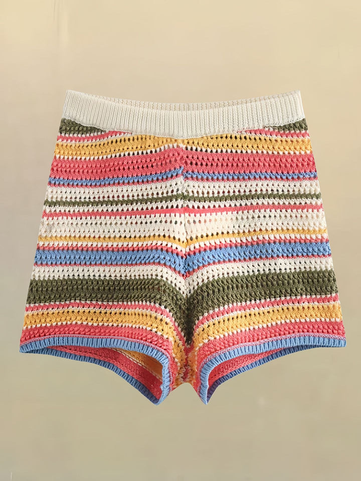 Damen Trendige Häkel-Shorts mit elastischem Bund und buntem Streifenmuster Drune