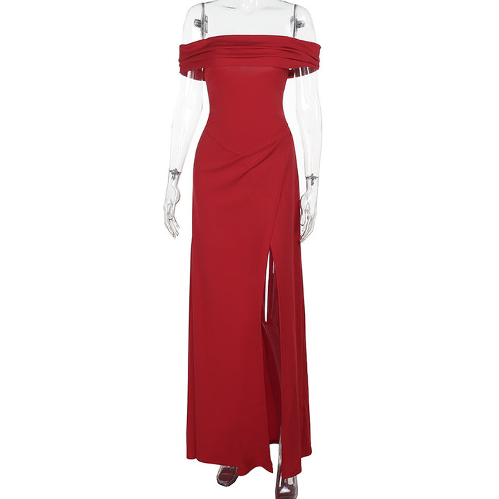 Damen Elegantes Off-Shoulder-Maxi-Kleid mit verführerischem Schlitz Drune