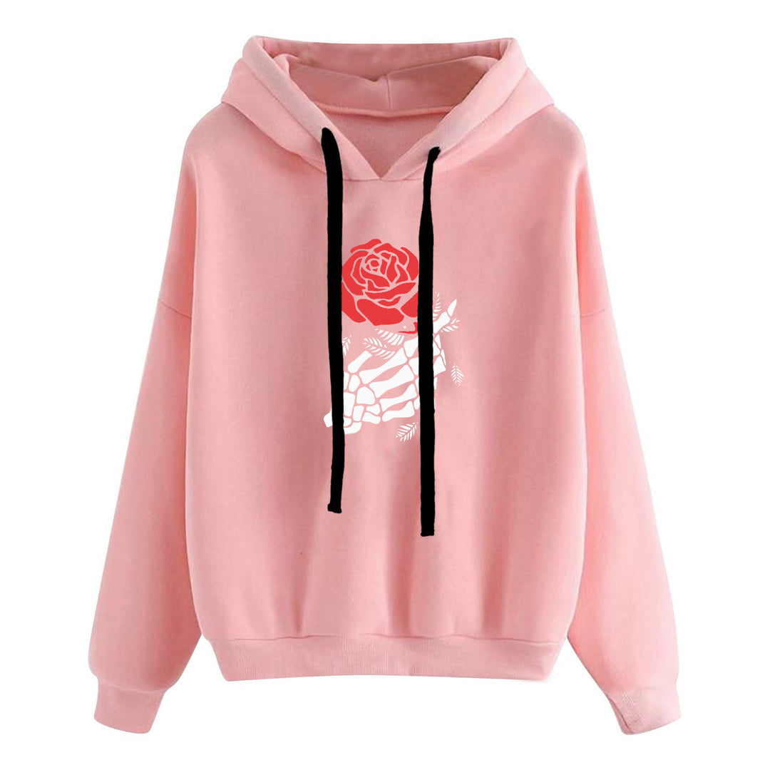 Damen nan lässiger Oversize Kapuzenpullover mit Herz‑und‑Pfotenprint, Kordelzug und gerippten Bündchen Drune