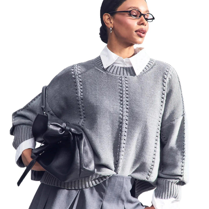 Damen Oversized Strickpullover mit feinem Ajourmuster und breitem Rippabschluss Drune