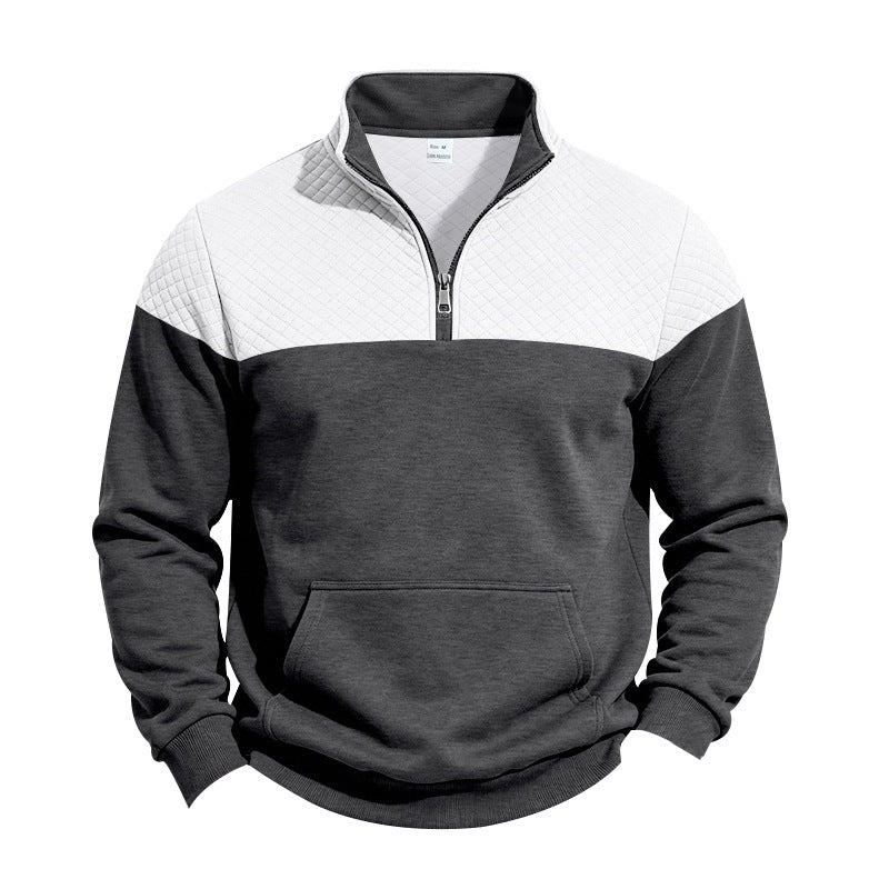 Herren Stehkragen-Sweatshirt mit Halbzip, gesteppter Schulterpasse und Kängurutasche Drune