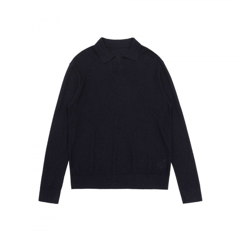 Unisex Feinstrick-Polo mit offenem Polokragen, leichtem Melange-Strick und gerippten Abschlüssen Drune