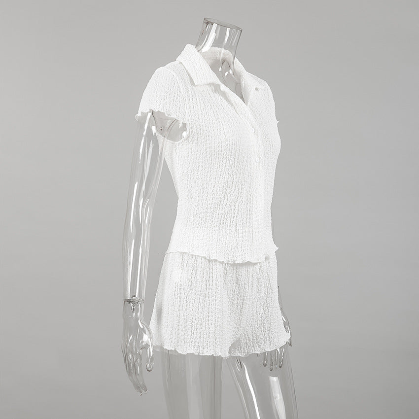 Damen Freizeit-Pyjama-Set mit strukturiertem Oberteil und Shorts Drune