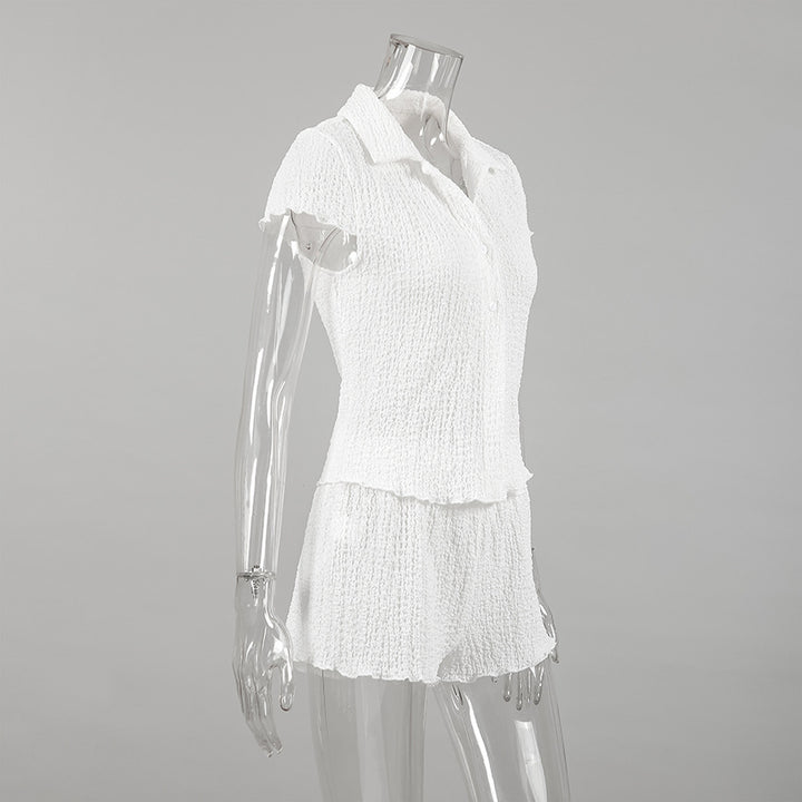 Damen Freizeit-Pyjama-Set mit strukturiertem Oberteil und Shorts Drune