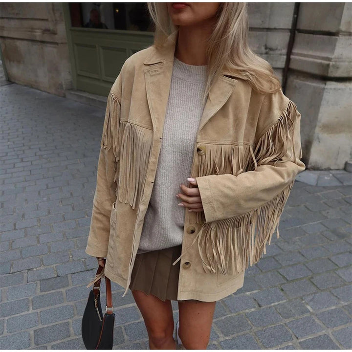 Damen Wildleder-Fransenjacke Drune