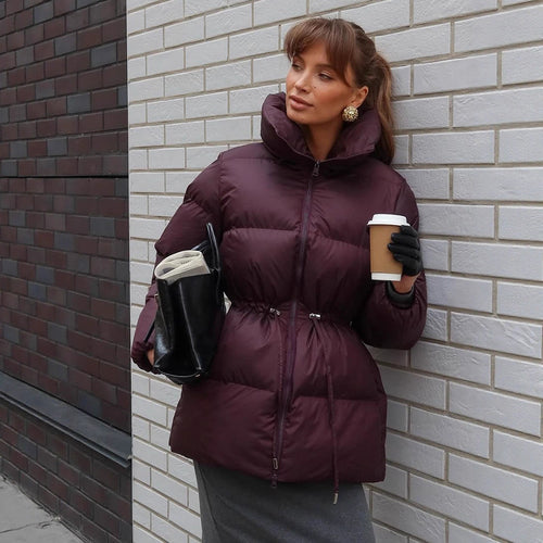 Damen Wattierte Taillierte Steppjacke mit Tunnelzug & hohem Stehkragen Drune