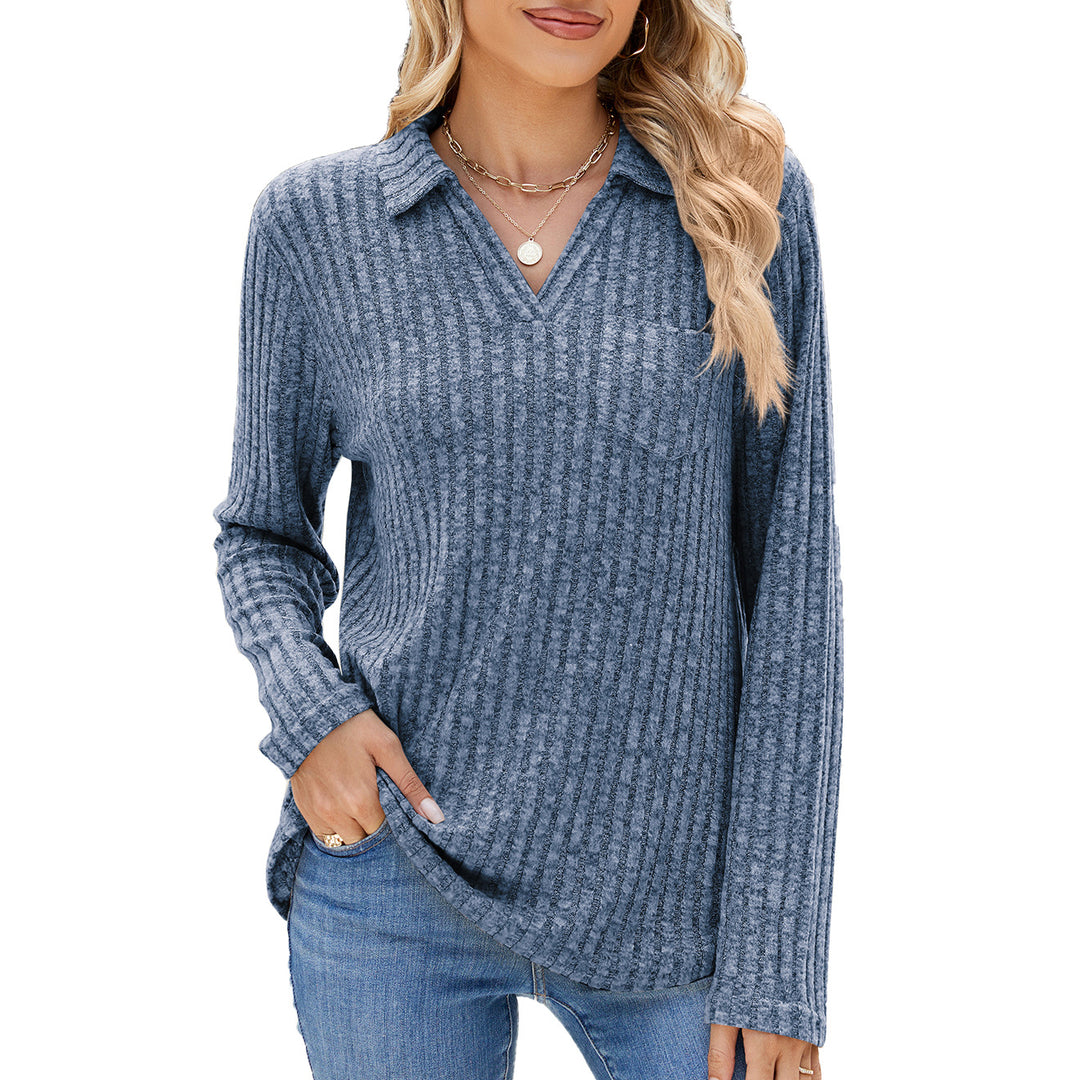 Damen Langarm Poloshirt mit feinem Rippenstrukturdesign Drune