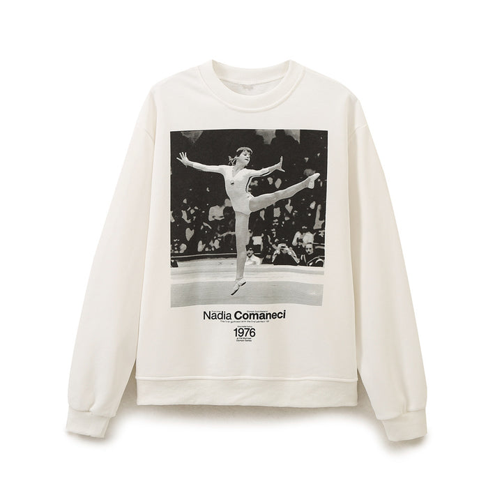 Damen Sweatshirt mit grafischem Print und hohen Kragen Drune