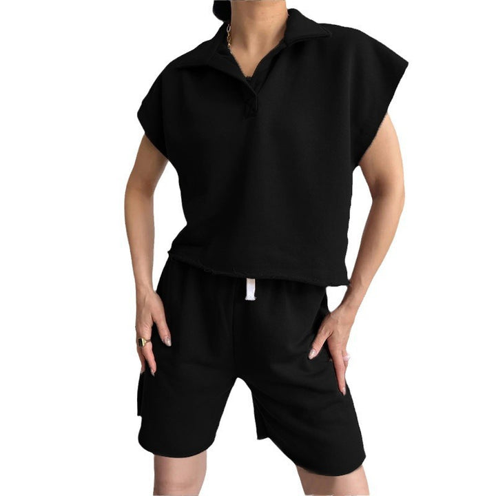Damen lässiges Poloshirt und kurze Sweatshorts Set Drune