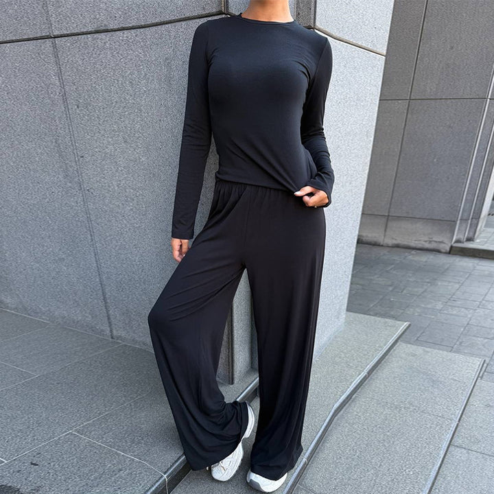Damen elegante Loungewear-Kombination mit Kapuze und weitem Schnitt Drune