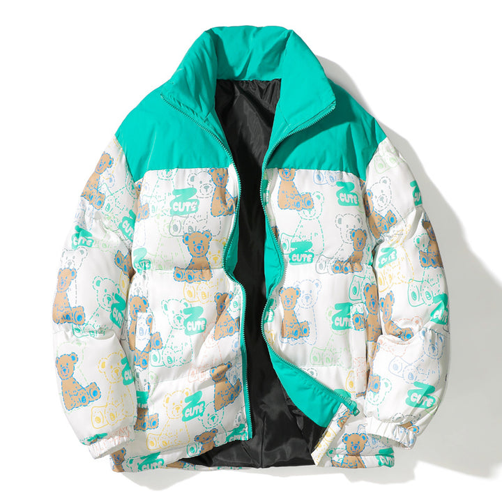 Unisex Gestepptes Teddy‑Print Pufferjacke mit hohem Kragen Drune