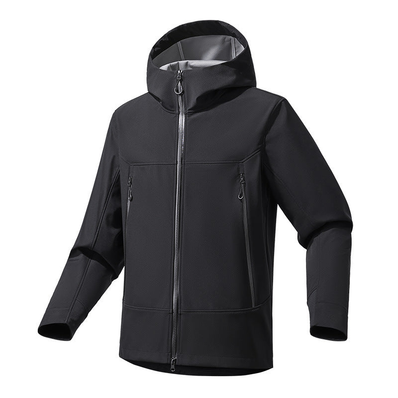 Herren Softshell‑Kapuzenjacke mit Stretch, wind- und wasserabweisender Membran und Zwei‑Wege‑Reißverschluss Drune