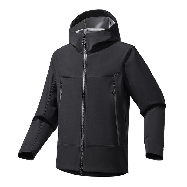 Herren Softshell‑Kapuzenjacke mit Stretch, wind- und wasserabweisender Membran und Zwei‑Wege‑Reißverschluss Drune