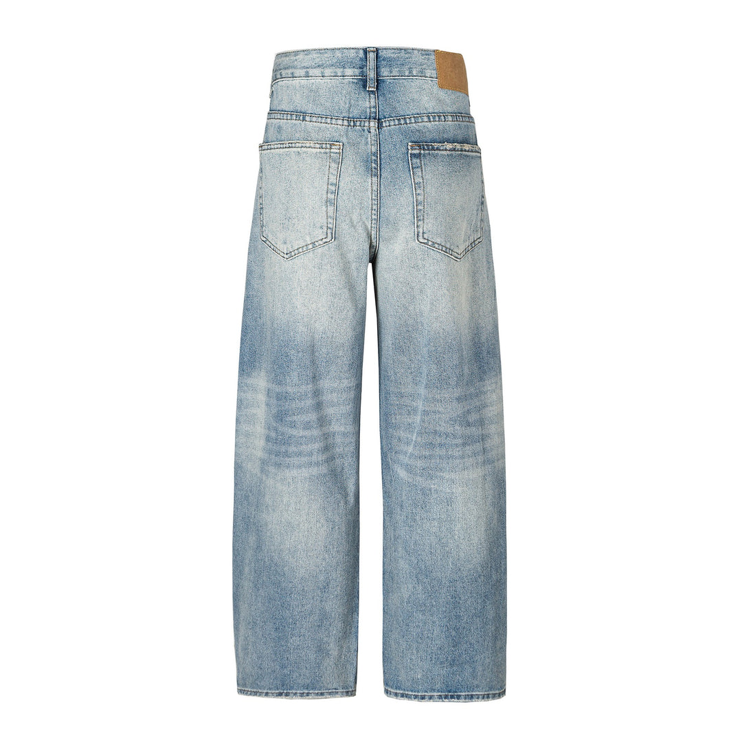 Damen Denim-Culotte mit hohem Bund, weitem Bein und Used-Waschung Drune