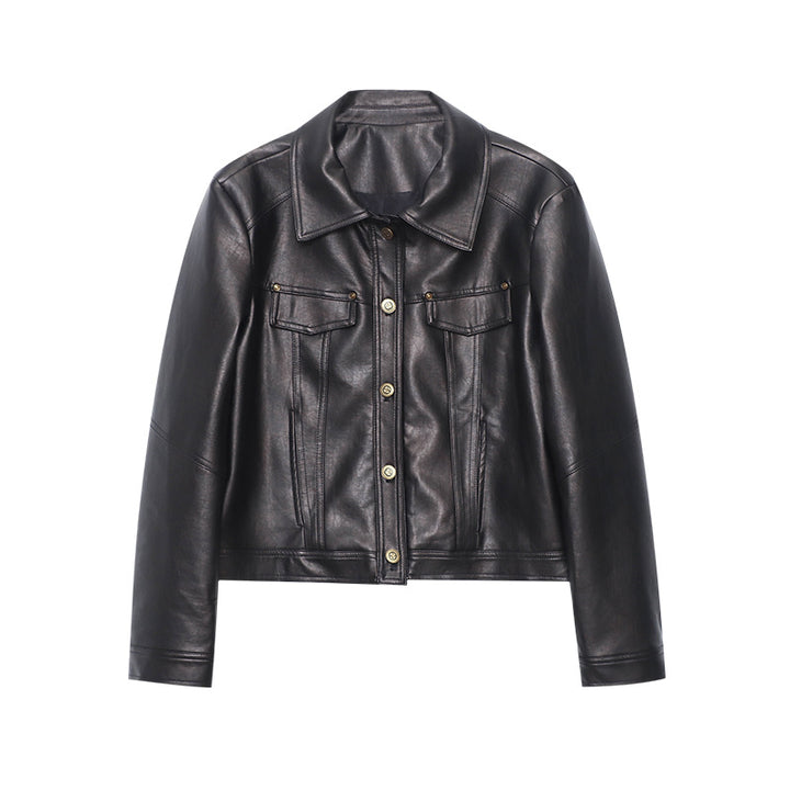 Damen Kunstlederjacke im Biker-Stil mit doppeltem Kragen und praktischen Taschen Drune