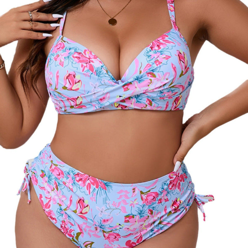 Damen Triangel-Bikini mit floralem Wickeldesign und verstellbaren Trägern Drune