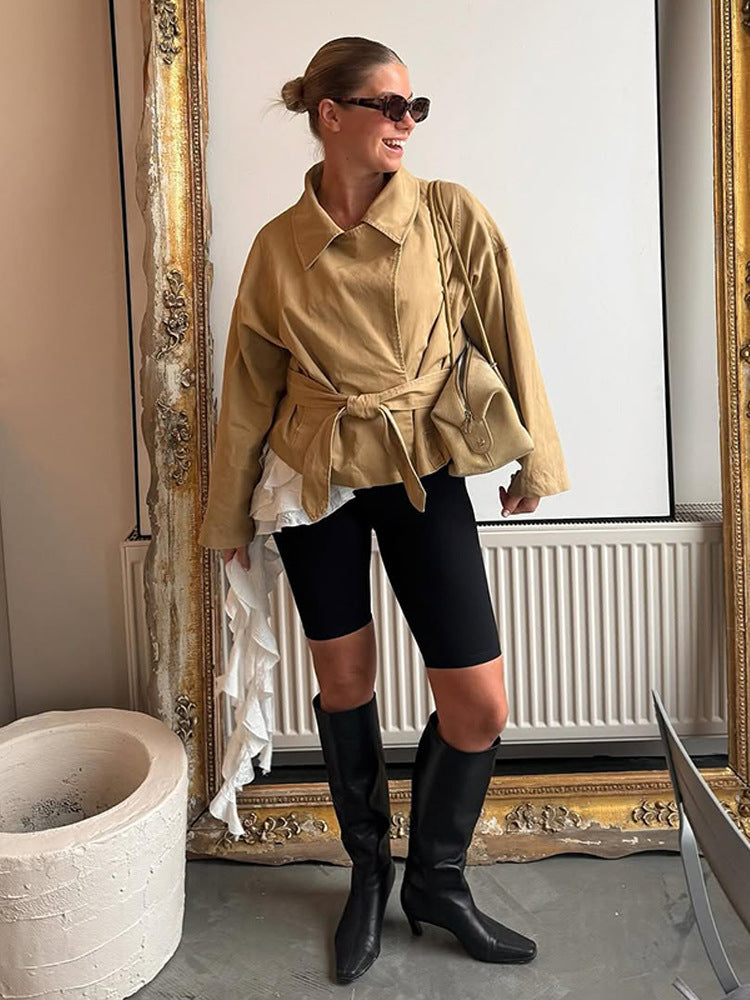 Damen lässige Oversized-Jacke mit Taillenschnürung Drune