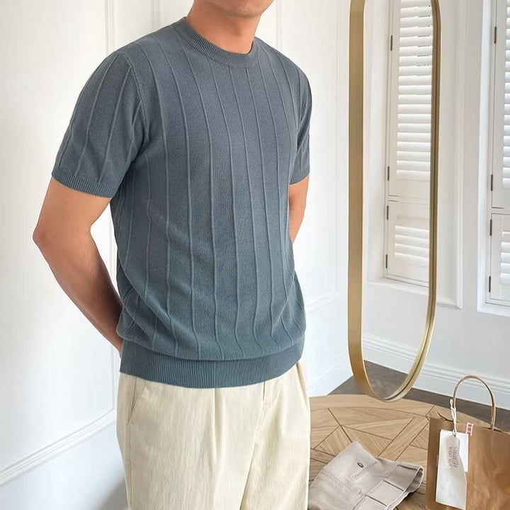 Herren Kurzarm Strickpullover mit Rippstruktur Drune