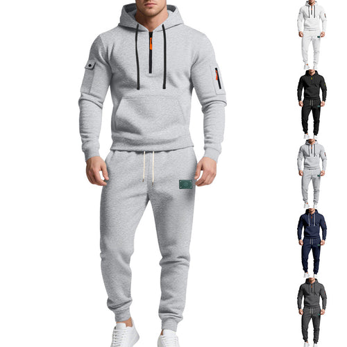 Herren nan Half-Zip Kapuzenpullover und tapered Jogginghose Set mit Kängurutasche, Reißverschlussdetails und elastischem Tunnelzugbund Drune