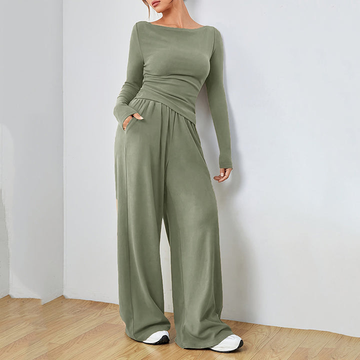 Damen lässiges Zweiteiler-Set mit weitem Bein und figurbetontem Oberteil Drune