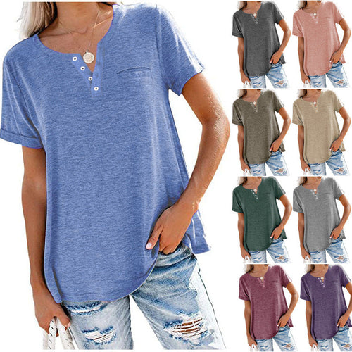 Damen hochwertiges T-Shirt mit Knopfdetail und lockerem Schnitt Drune