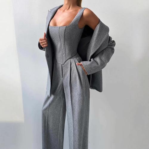 Damen Elegantes Zweiteiliges Anzug-Set mit tailliertem Oberteil und gerader Hose Drune