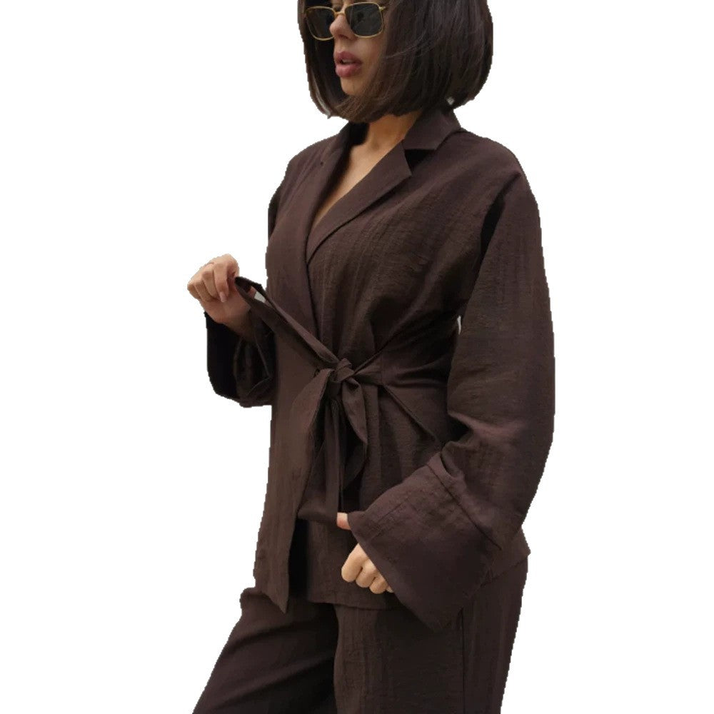 Damen Wickel-Blazer mit Bindegürtel, lässigem Oversize‑Schnitt und Reverskragen Drune