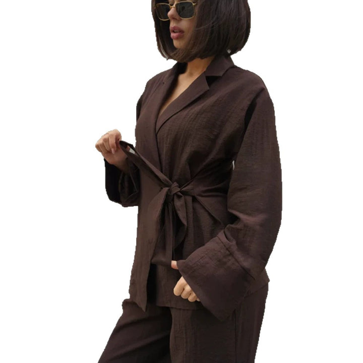 Damen Wickel-Blazer mit Bindegürtel, lässigem Oversize‑Schnitt und Reverskragen Drune