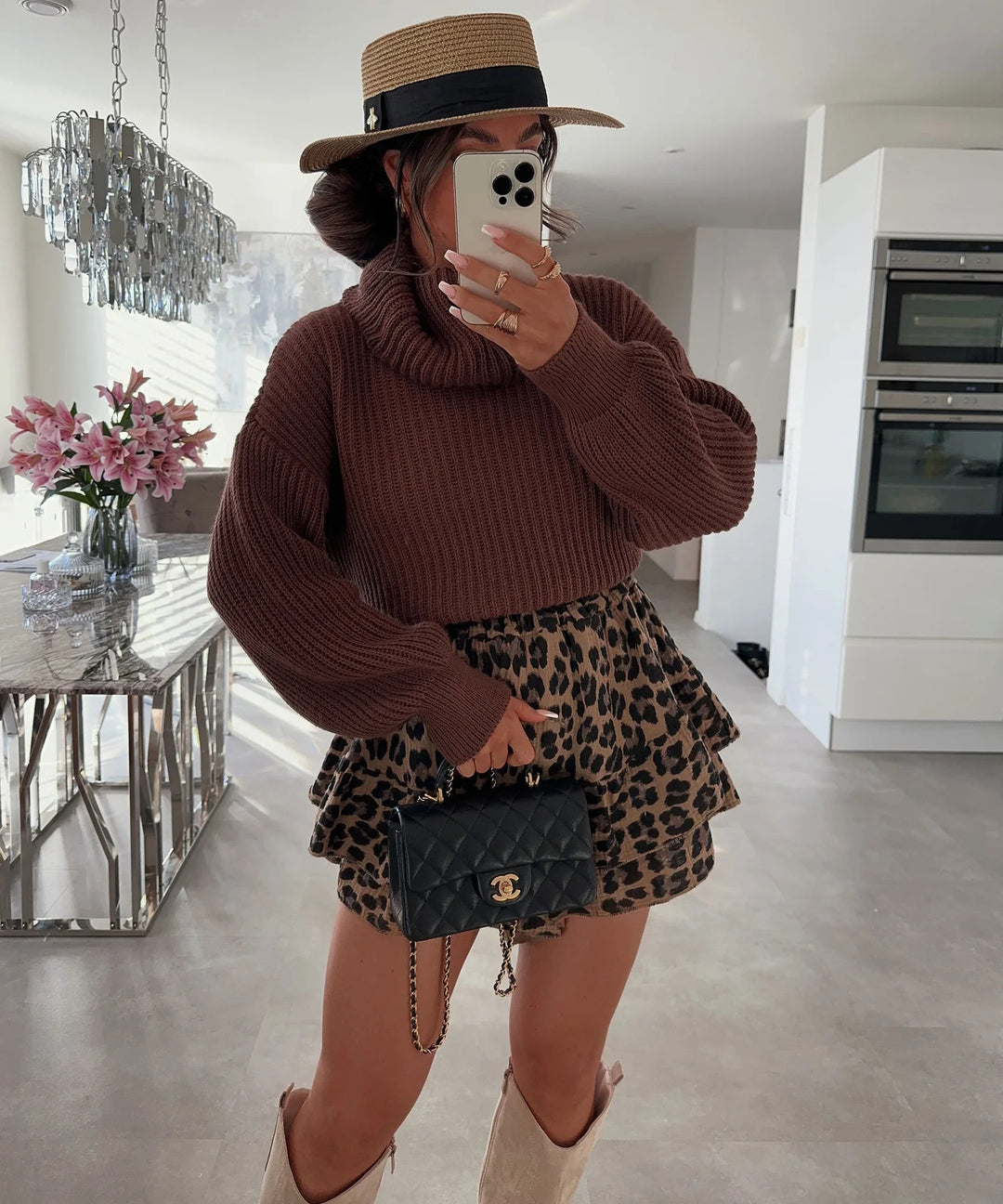 Damen Strickpullover mit hohem Kragen und voluminösen Ärmeln Drune
