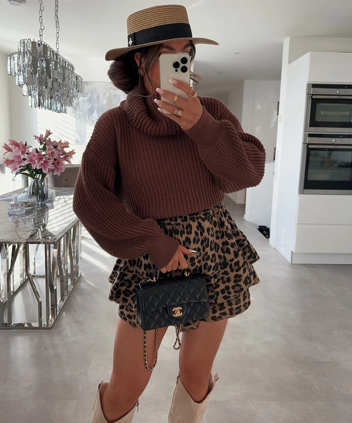 Damen Strickpullover mit hohem Kragen und voluminösen Ärmeln Drune