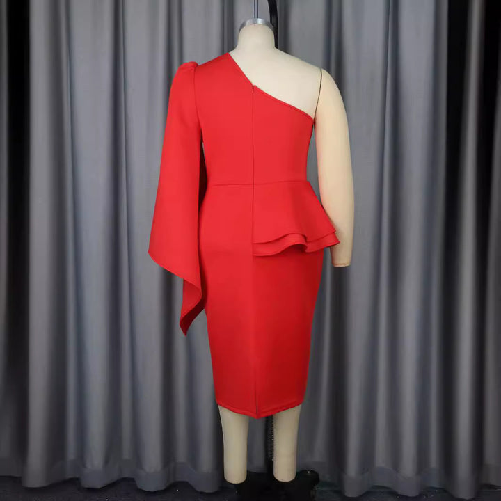 Damen figurbetontes Cocktailkleid mit asymmetrischem Rüschenvolant Drune