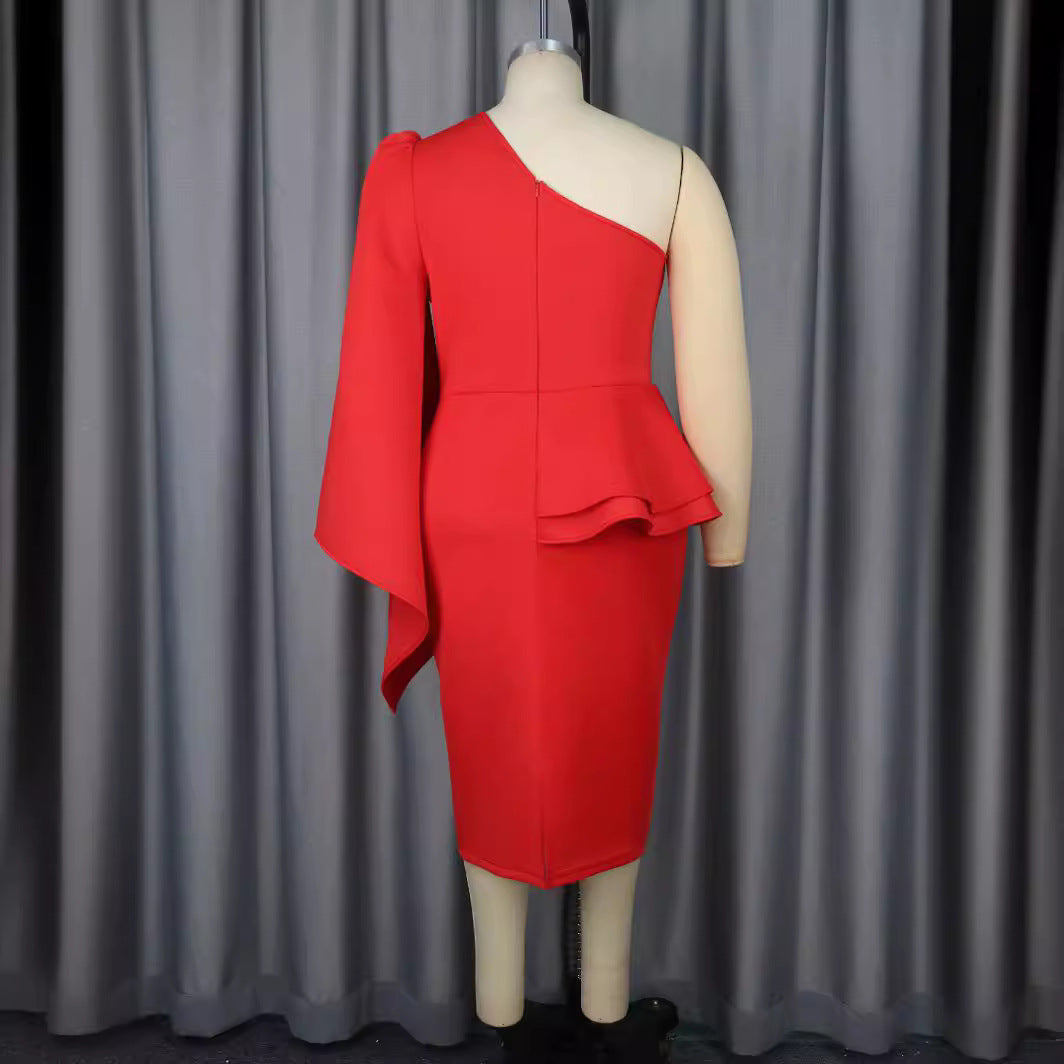 Damen Elegantes Abendkleid mit asymmetrischem Design und Volant Drune