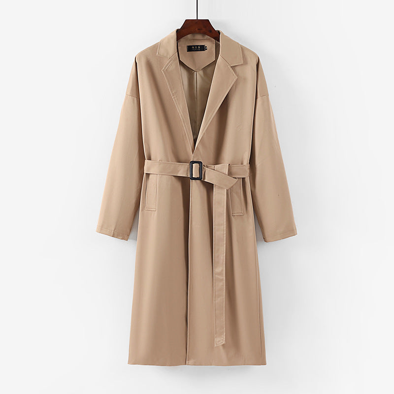 Damen Longline Trenchcoat mit Taillengürtel und fallendem Revers Drune