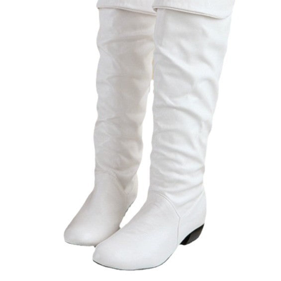 Damen kniehohe Slouch-Stiefel mit Umschlag und flachem Absatz Drune