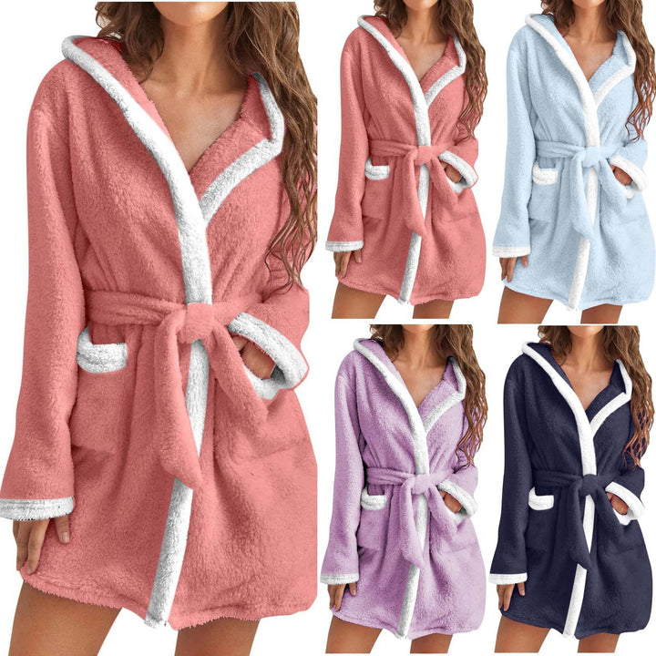Damen kuscheliger Fleece-Bademantel mit Kapuze und Taschen Drune